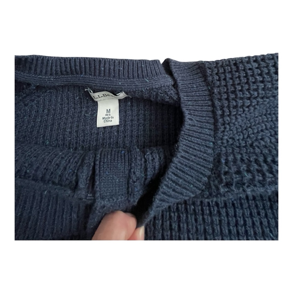 LL Bean Navy Blue Waffle Knit Henley Sweater Women’s Medium - Picture 3 of 6